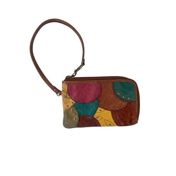 Fossil Genuine Leather Multicolor Patchwork Wristlet Purse Wallet w/ Zip Closure - Picture 2 of 11